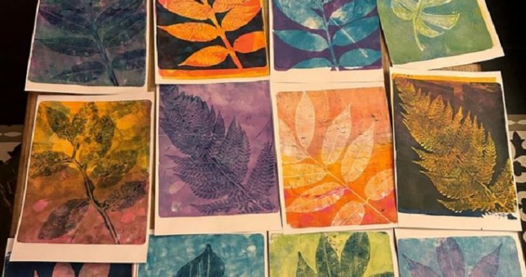 Workshop gel printen met planten en bloemen uit eigen tuin 16 april 2023